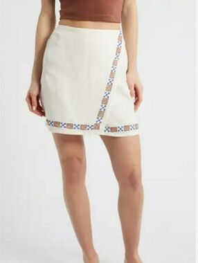 Rip Curl San Carlos Linen Blend Embroidered Mini Skirt Size Xs